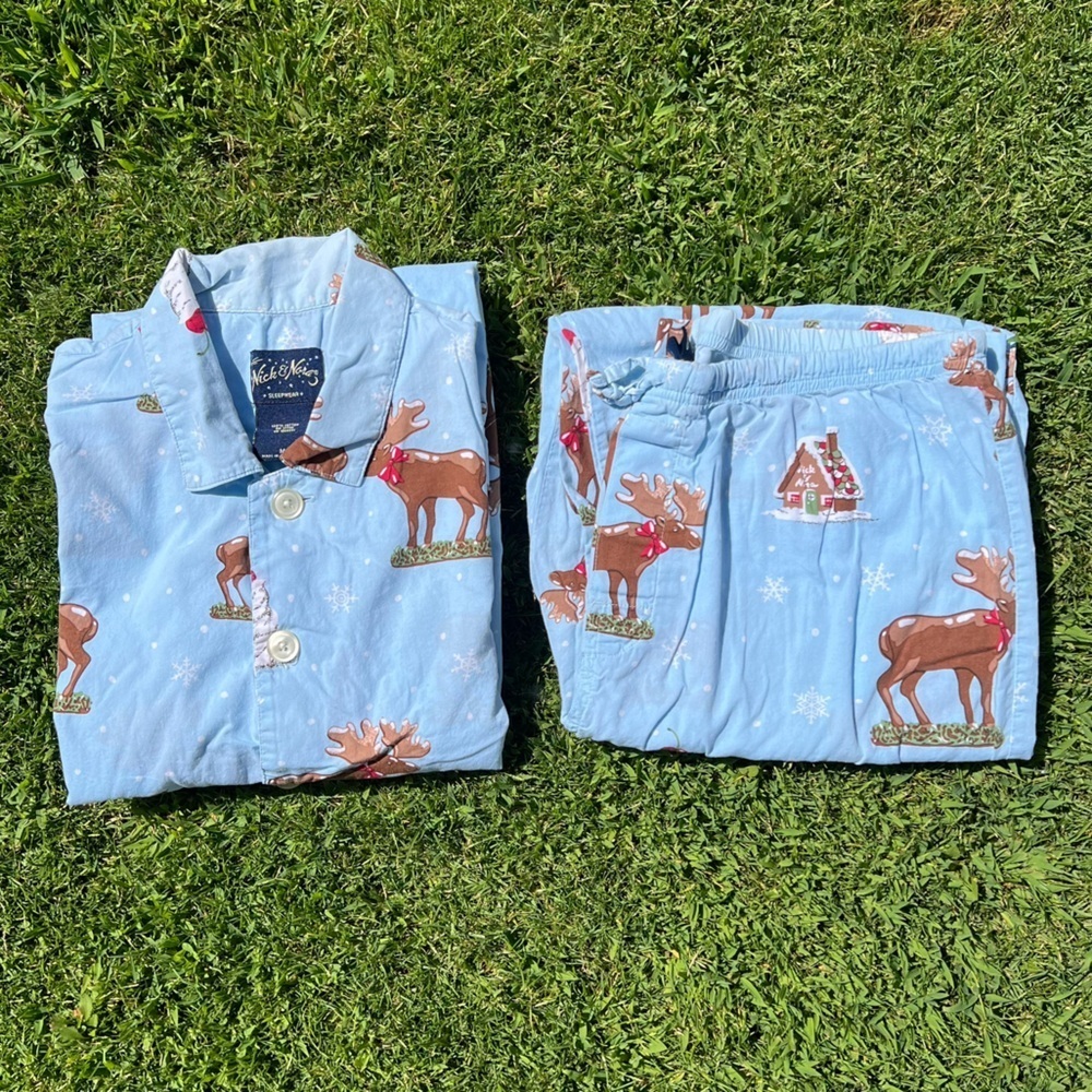 Y2K Nick & Nora Chocolate Moose Whipped Cream Cotton Pajama Set HTF Blue Tag Med